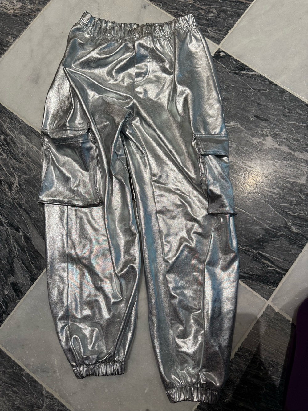 Zara Metallic Silver Cargo Jogger Pants for kids